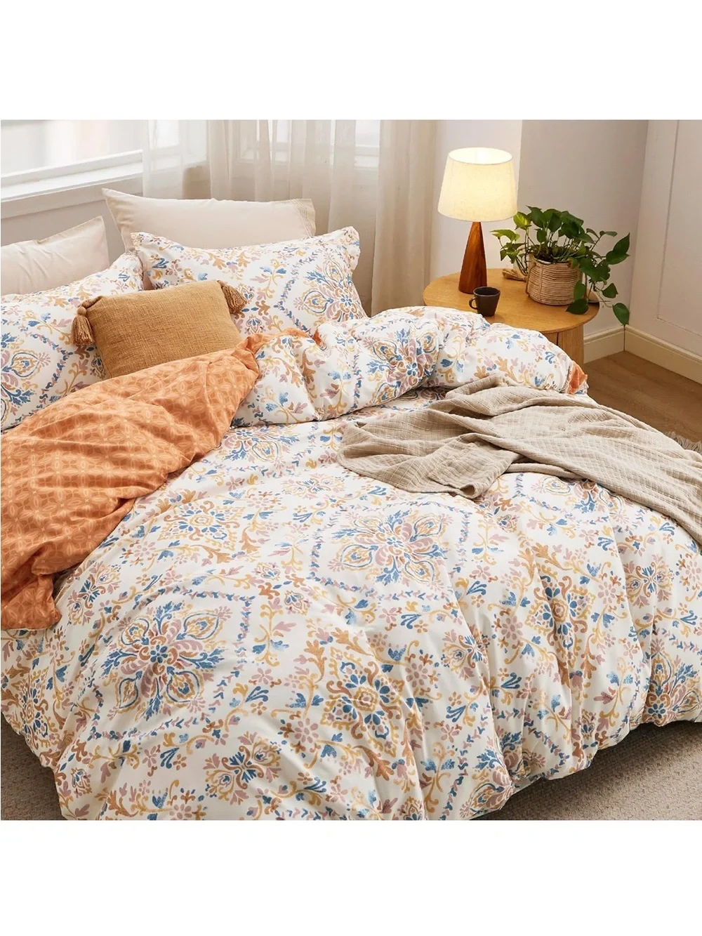NEW Bedsure Duvet Cover King Size. Reversible Floral Pattern with Zipper Closure
